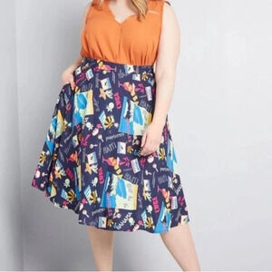 MODCLOTH Just This Sway Vacay Linen Aline Swing Midi Skirt